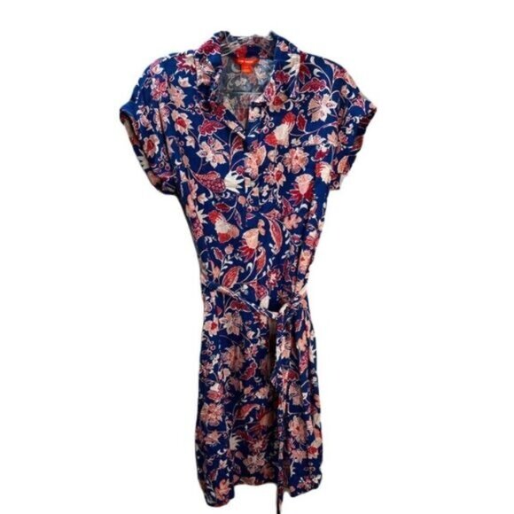Joe Fresh Floral‎ Belted Midi Shirt Dress Linen S/P - Picture 1 of 6